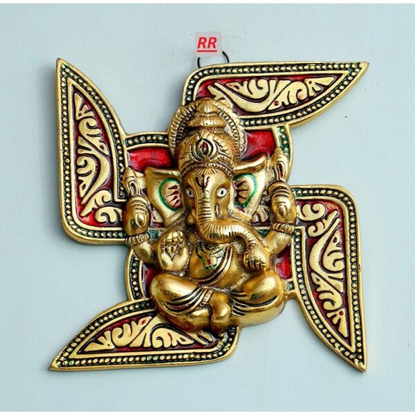 Oxide Metal Handcraft Swastik Symbol with Ganesha Wall Hanging for Entrance, Main Door, Wall Decoratior